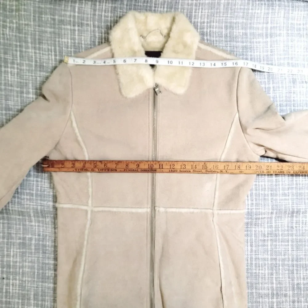 Y2K Guess Suede Leather Soft Faux Fur Lined Coat Light Tan Women's M
